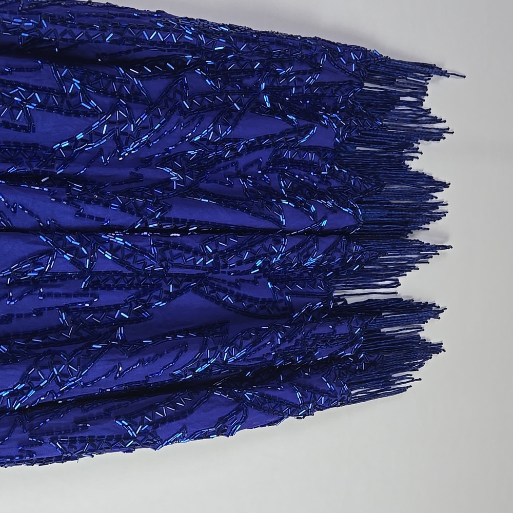 Vintage Vibrant Blue Beaded Swing Silk Dress - Picture 6 of 9